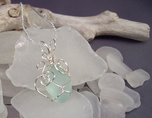 Teal Beach Glass Pendant
